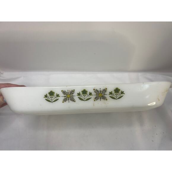 Anchor Hocking 8X12 Casserole Dish Green On White Fire King Pre-Owned - Picture 3 of 3